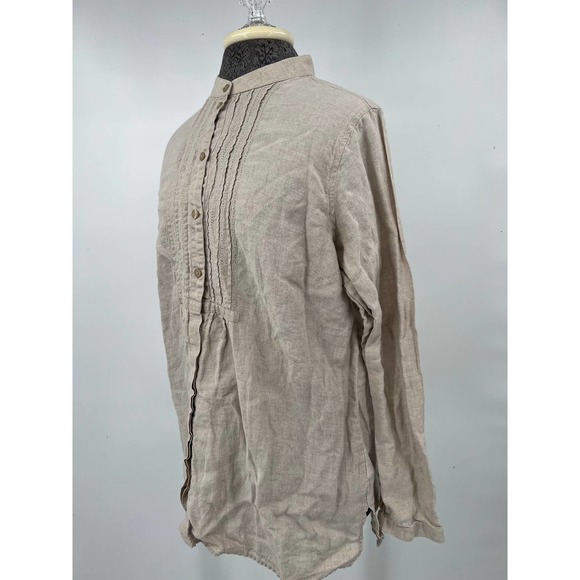 L.L.Bean Women's tan 100% linen long sleeve button front shirt size large - Picture 4 of 5